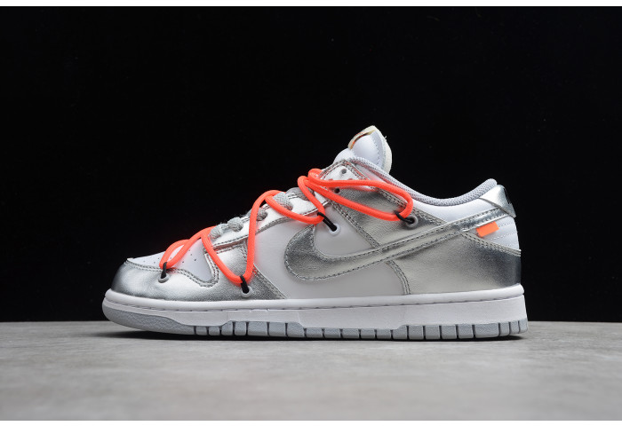 ow x nike sb dunk low lthr ow silver white red ct0856-800