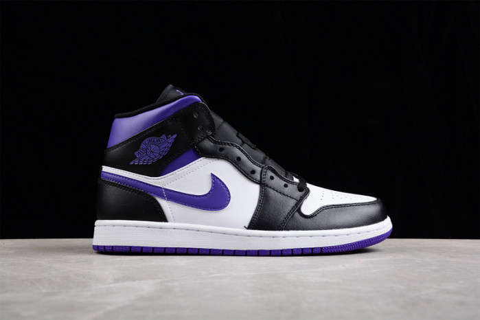 jordan 1 mid white black purple - 554724-095