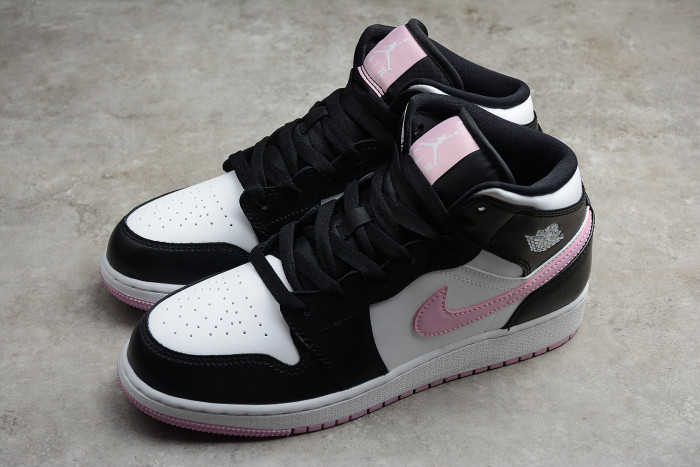 jordan 1 mid white black light arctic pink (gs) 555112-103