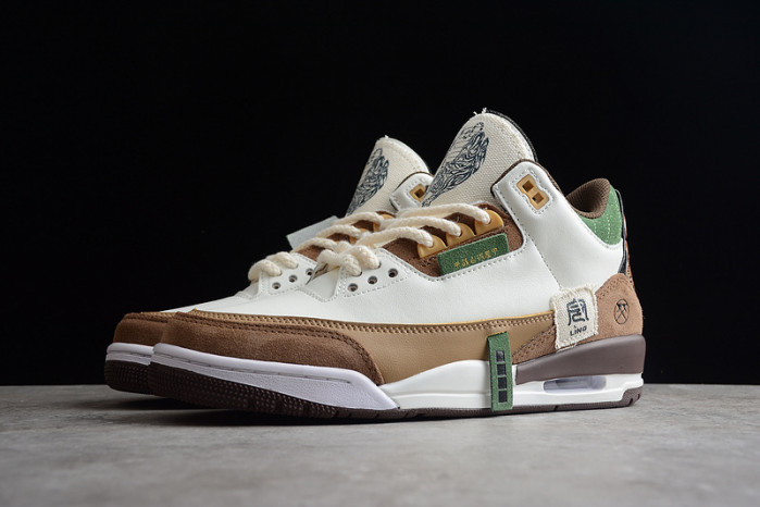 air jordan 3 retro se white dark brown green shoes   398614-500